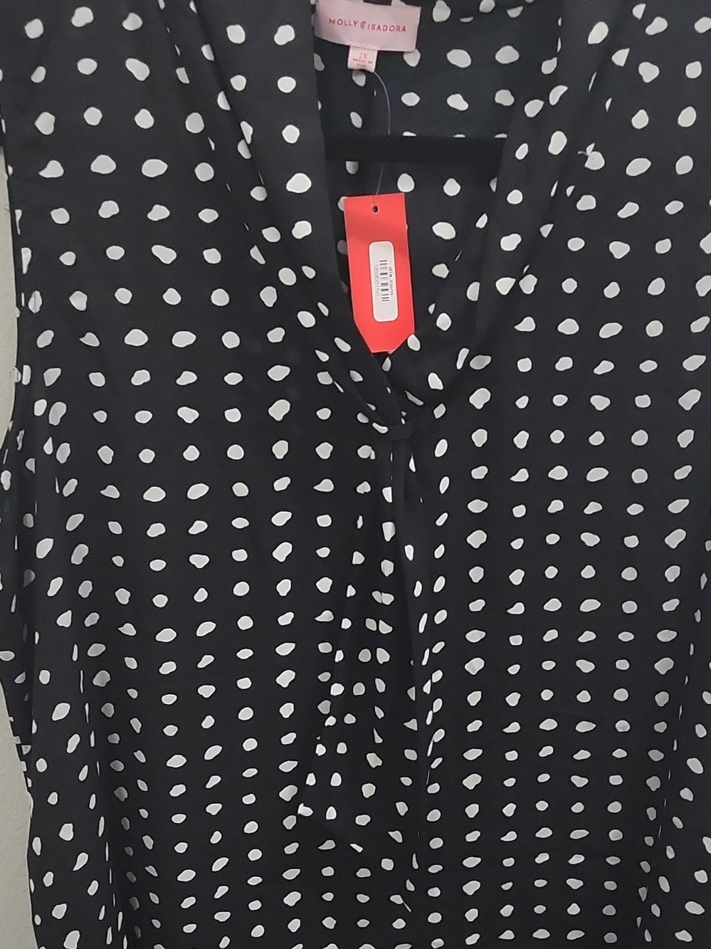 Molly & Isadora Black and White Polka Dot Tie-Neck Blouse